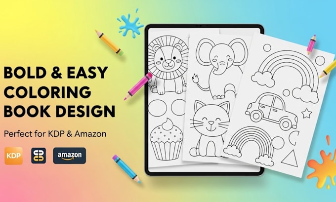 Simple Color Book Draw bold and easy coloring book line art amazon kdp kids adult ...