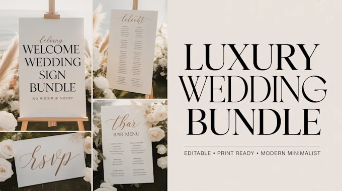 design modern elegant wedding sign bundle and printable wedding signage