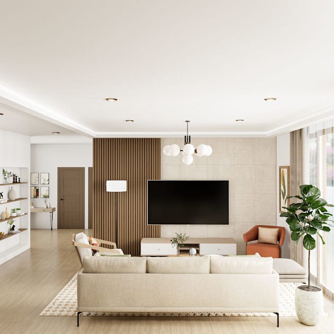 create a living room design with 3d renders