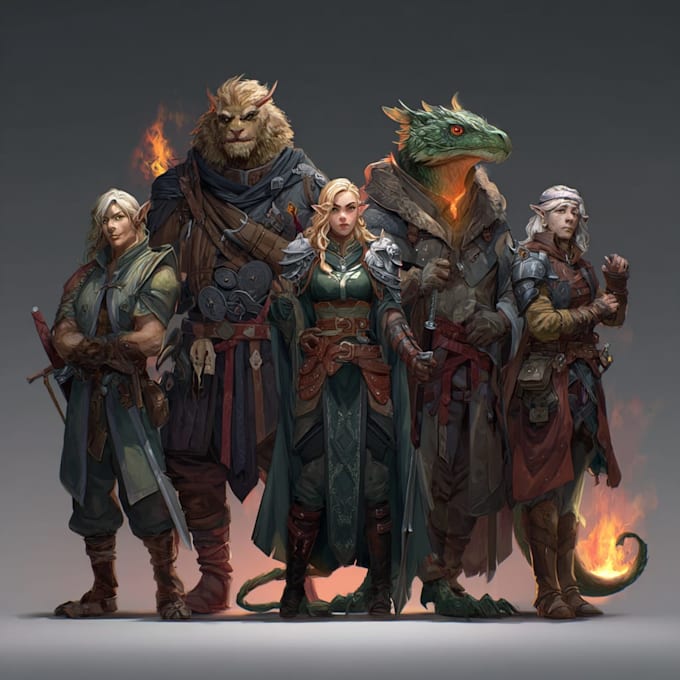 draw dnd character and dnd party illustration