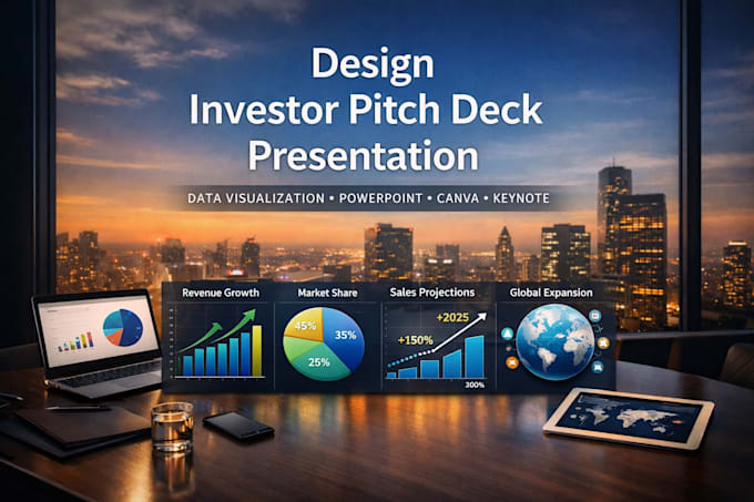 design investor pitch deck presentation data visualization powerpoint canva note