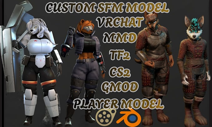 edit, port, or create custom sfm model, vrchat, tf2, gmod playermodel, mmd, fnaf