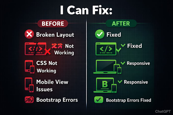 fix HTML CSS bugs, layout and mobile responsive issues fast