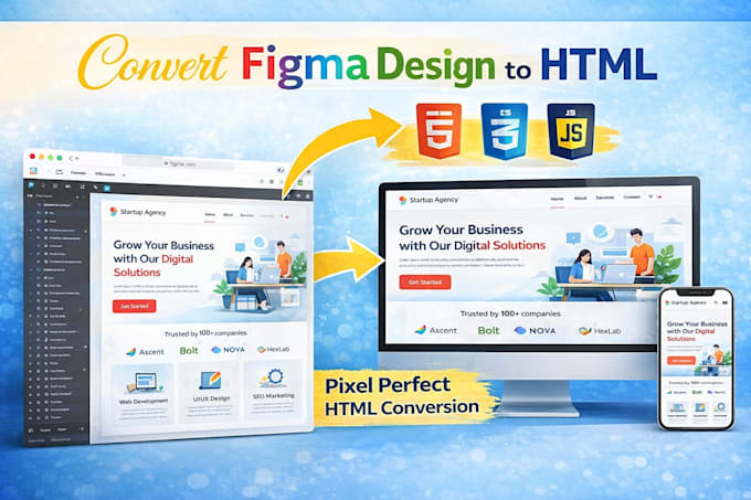 convert figma, xd, PSD to HTML, react, tailwind CSS or webflow