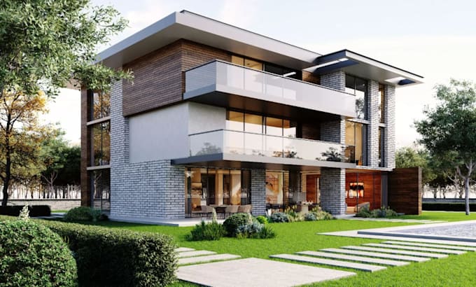 rebuilding exterior model, cgi rendering, interior living space house layout
