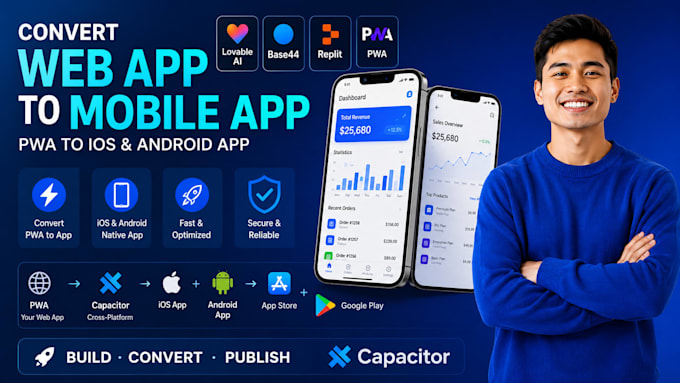 convert lovable ai base44 replit pwa app to ios android app publish capacitor
