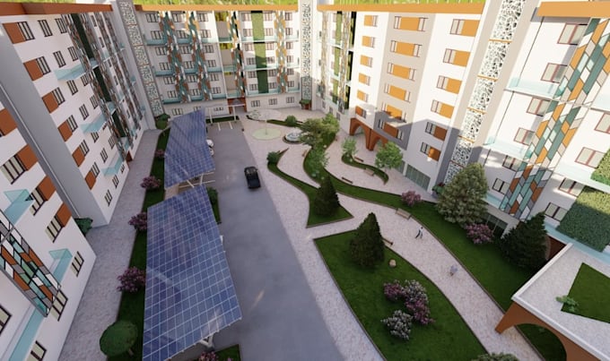 renew3d residential compound,neighborhood design,cgi apartment,playground render