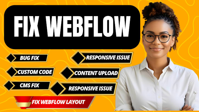 fix webflow website issues, bugs, and responsive problems