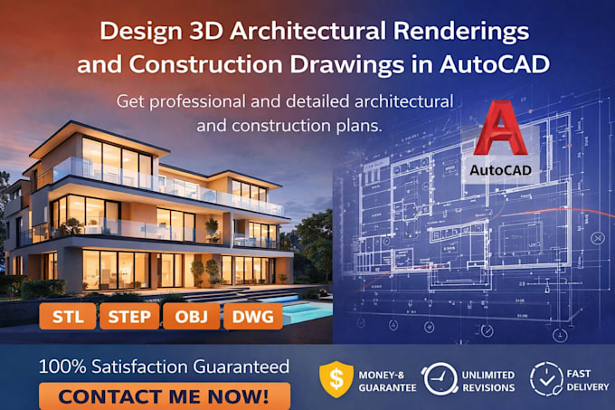 design 3d architectural renderings and construction drawings in autocad