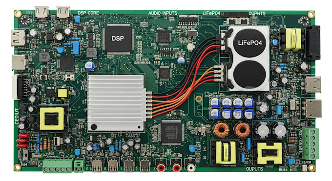 design car audio dsp pcb with lifepo4 battery integration pcb layout