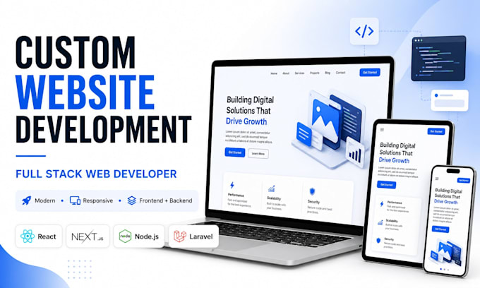 do custom website development as full stack developer, front end developer