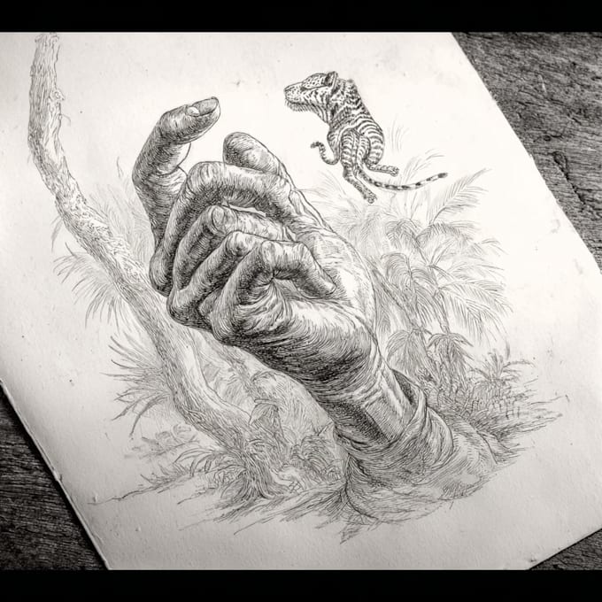 draw realistic pencil hand drawing illustration