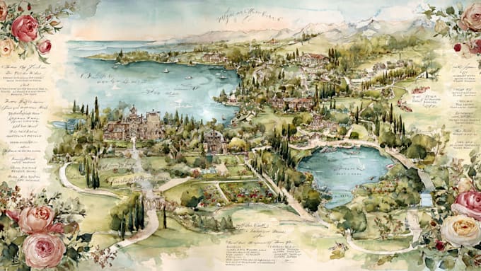 do custom watercolor wedding map