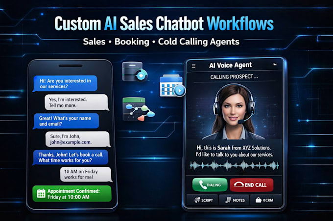 custom ai chatbot workflows for sales support and booking, cold calling agents