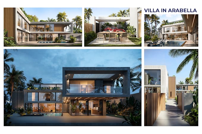 do 3d exterior design rendering for house and villa
