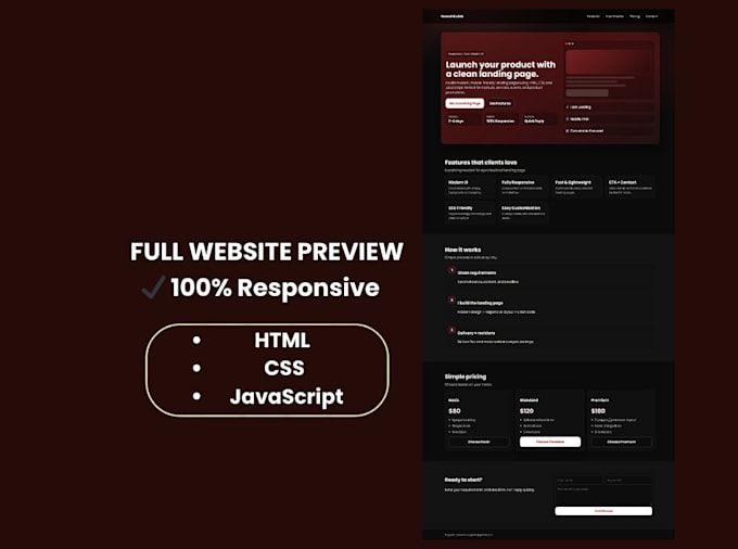 build a modern responsive landing page using HTML CSS and javascript