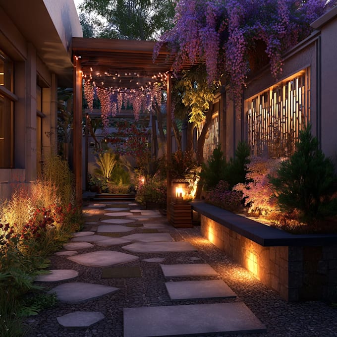 design backyard landscape realistic 3d rendering