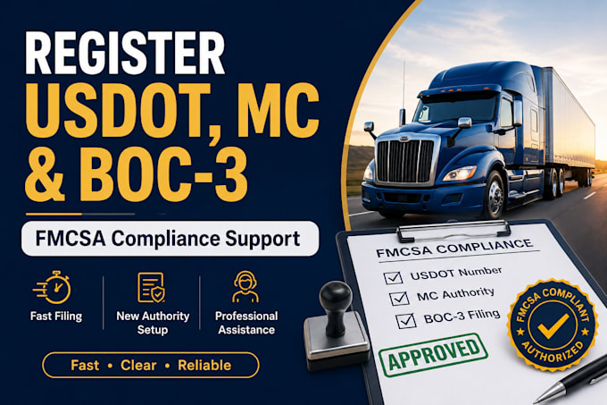 register usdot, mc number and boc3 fmcsa compliance asap