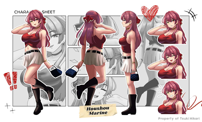 draw anime concept art character design or reference sheet for your oc fursona