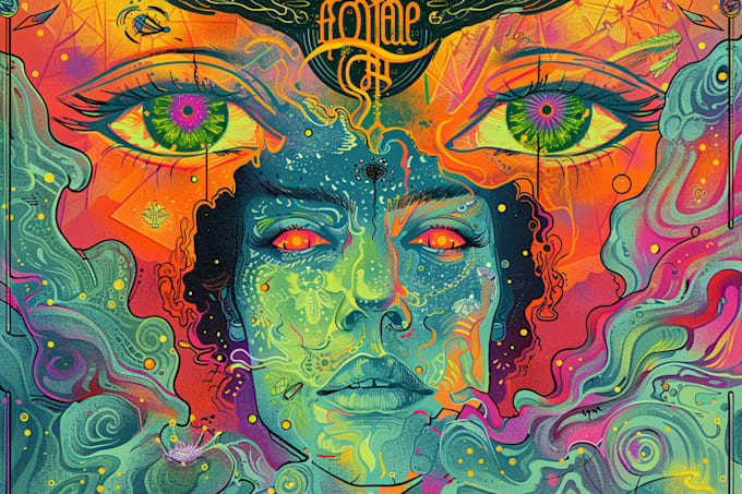 create a unique psychedelic surrealistic illustration for album cover