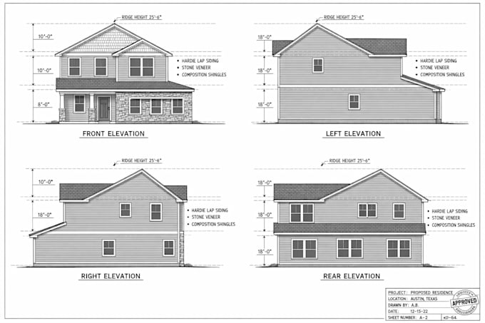 draw stamped exterior elevations meeting austin permit code