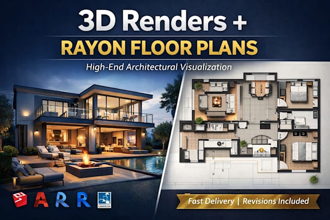 do photorealistic 3d architectural rendering and 2d floor plan design
