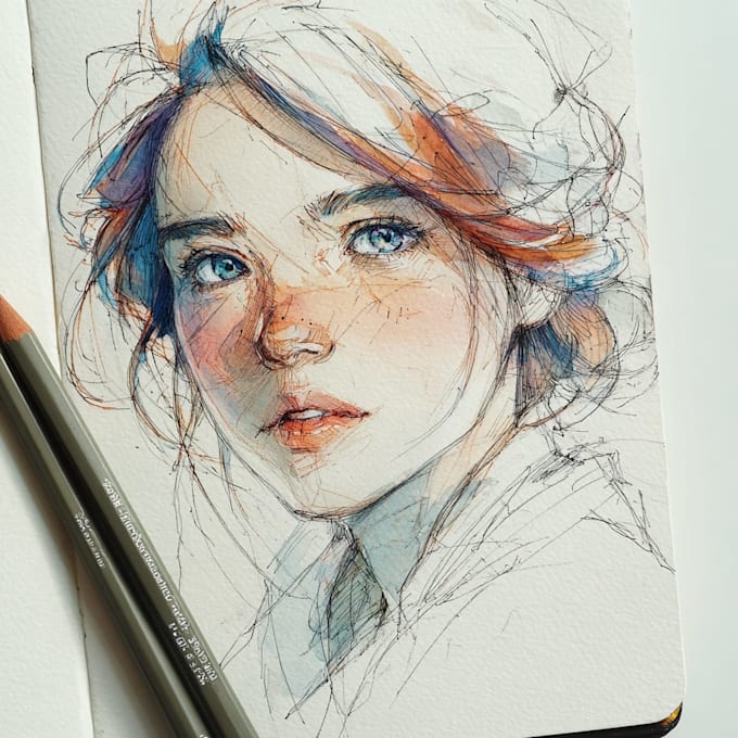 Scetch Color High quality color pencil sketch, watercolor, line art, pen sketch by ...