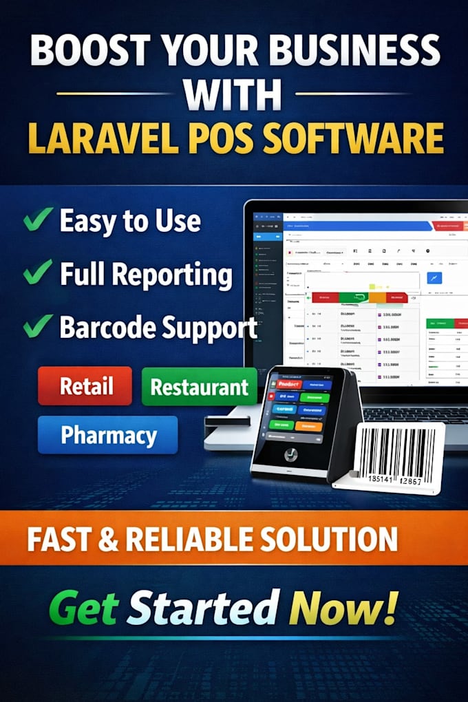 develop complete pos system in laravel with admin panel and reports