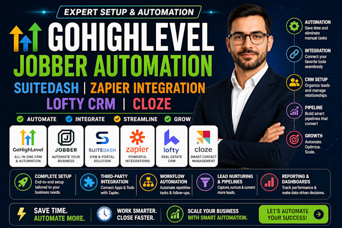 setup gohighlevel jobber automation suitedash zapier integration lofty crm cloze