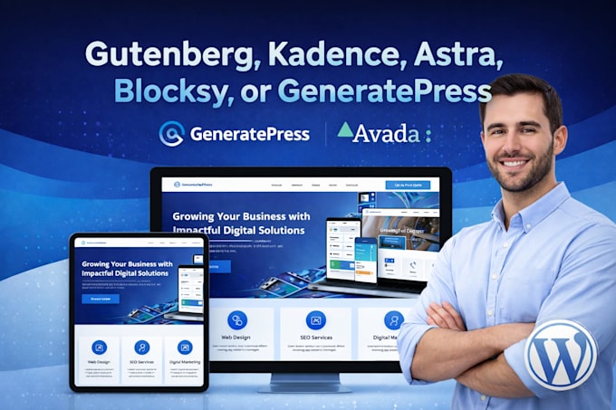 design gutenberg wordpress website with gutenberg blocks, generatepress, kadence