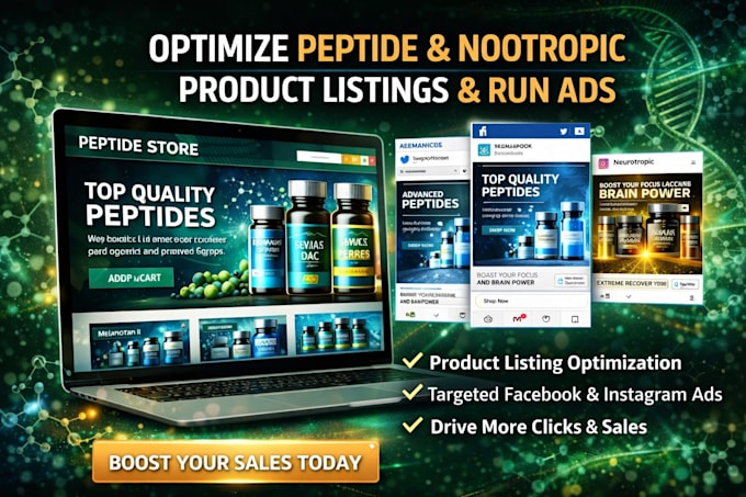 optimize peptide nootropic product listings and run ads