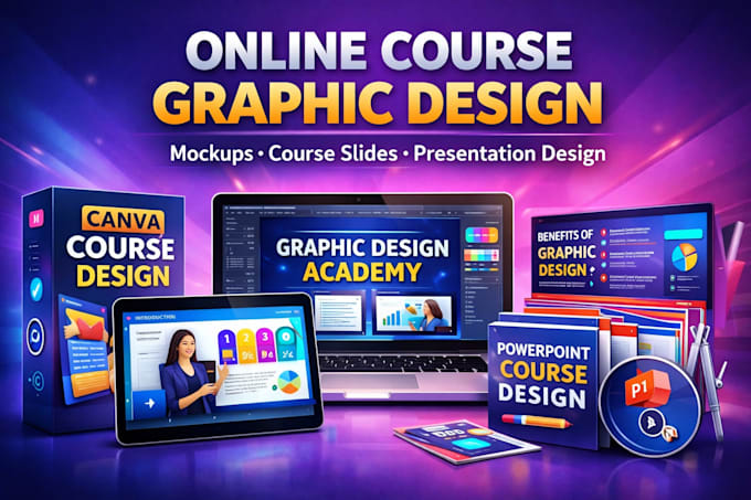 do online course graphics design, course presentation, course content, ppt slide