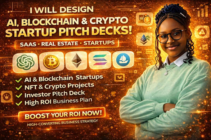 design ai deck blockchain crypto startup or nft content pitch business plan roi