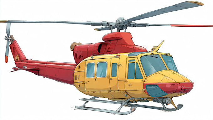 draw aircraft, airplane, helicopter into a vector cartoon