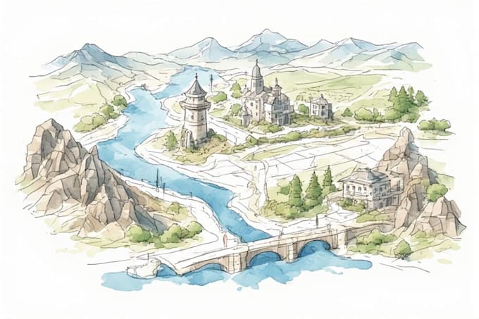 sketch watercolors custom illustrated maps in procreate