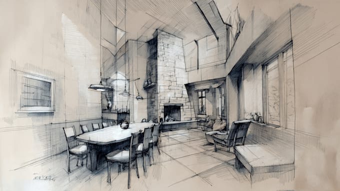 draw an architectural or interior sketch