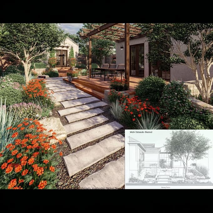 a harmonious landscape backyard design as a landscape architect