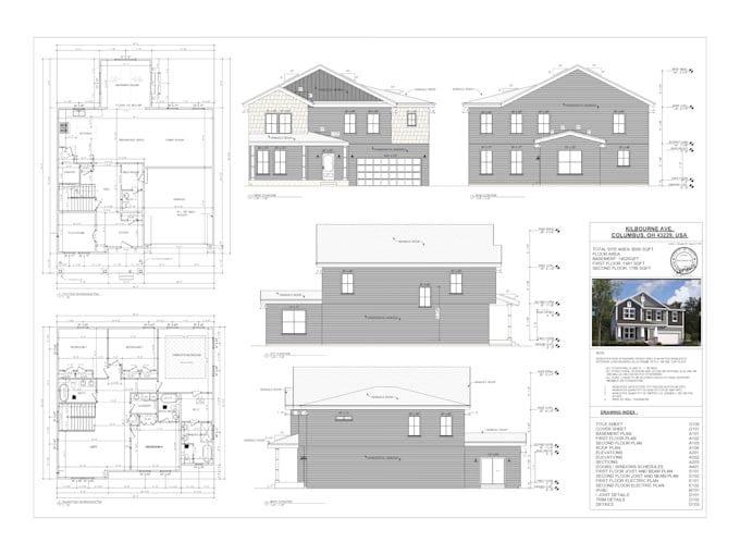 do house city permit drawings, floor plans, elevations, deck and framing