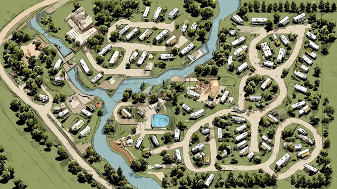 draw rv park map and campground map in vector illustrator