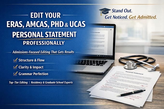edit your eras residency, amcas, phd, ucas personal statement professionally