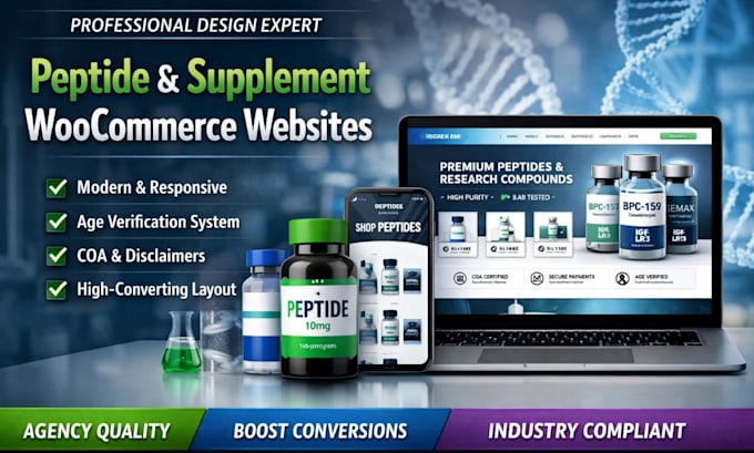 design peptide nootropic nutraceutical and supplement website using woocommerce