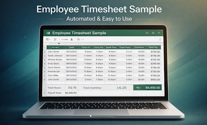 create employee timesheet, attendance tracker, schedule tracker andpayroll sheet