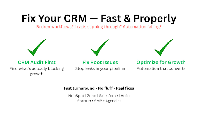fix your broken CRM automation or pipeline fast