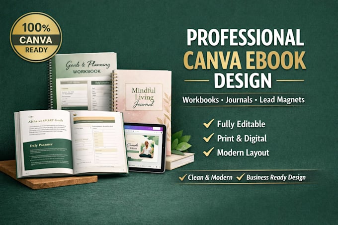 design a professional canva ebook, workbook, or journal template