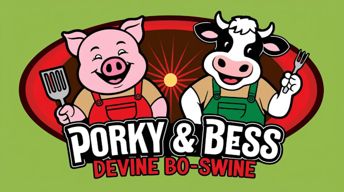 do unique porky and bess logo with character concept