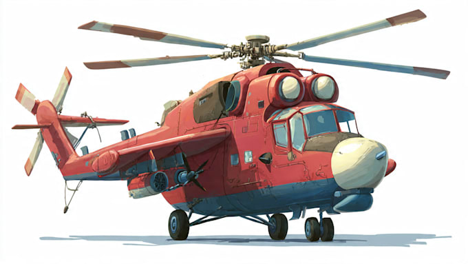 draw helicopter , airplane , aircraft , into a vector cartoon