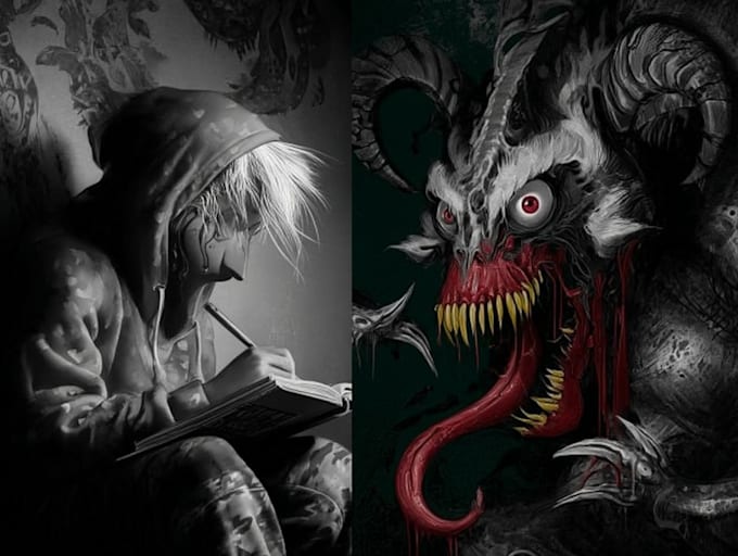 draw dark, horror illustration