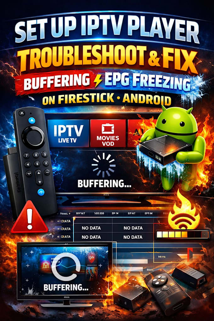 set up iptv player troubleshoot, fix buffering epg freezing on firestick android