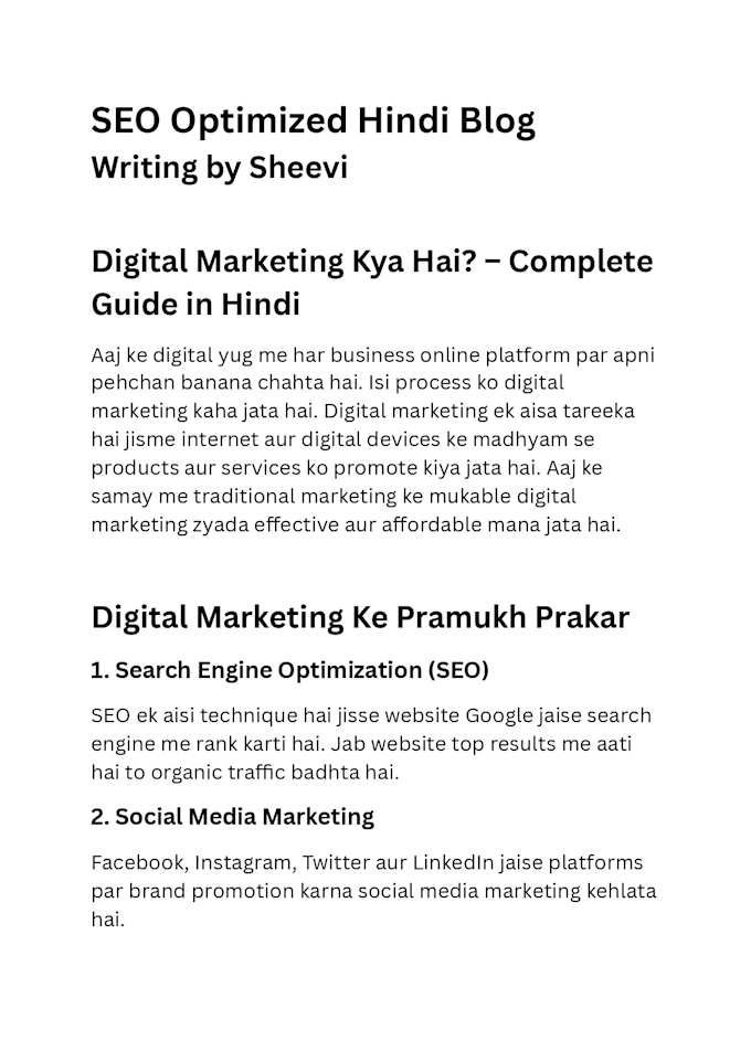 write write SEO optimized hindi blog posts and articles
