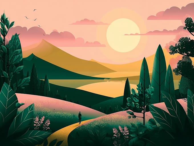 Create flat landscape illustration of nature and background vector art ...